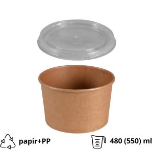 Papirnata posoda 480 (550) ml d=110 mm h=70 mm, kraft, s pokrovom, 50 kos (komplet)