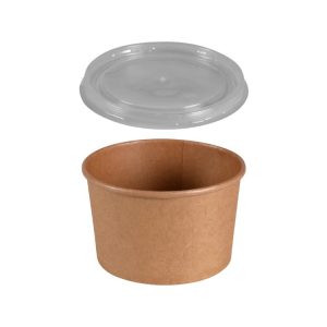 Papirnata posoda 480 (550) ml d=110 mm h=70 mm, kraft, s pokrovom, 50 kos (komplet)