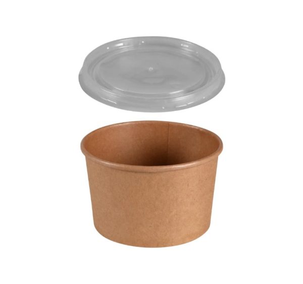 Papirnata posoda 480 (550) ml d=110 mm h=70 mm, kraft, s pokrovom, 50 kos (komplet)