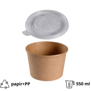 Papirnata posoda 550 ml d=115 mm h=77 mm, kraft, s pokrovom, 50 kos (komplet)