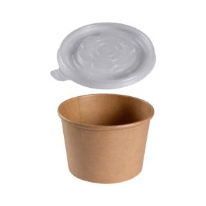 Papirnata posoda 550 ml d=115 mm h=77 mm, kraft, s pokrovom, 50 kos (komplet)