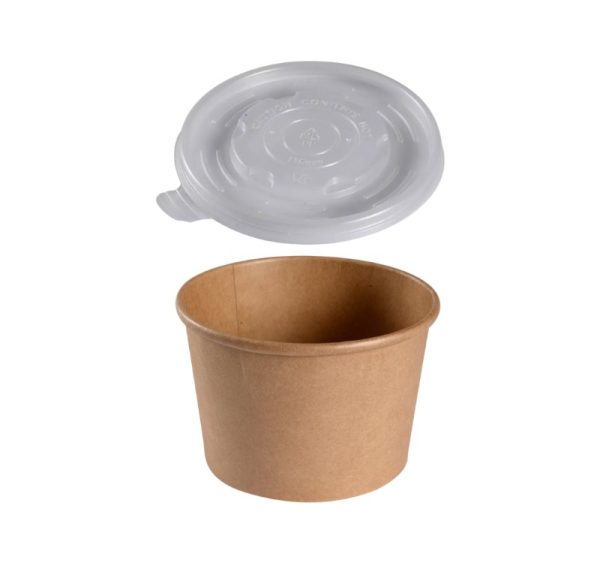 Papirnata posoda 550 ml d=115 mm h=77 mm, kraft, s pokrovom, 50 kos (komplet)