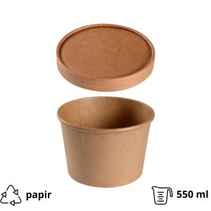 Papirnata posoda 550 ml d=115 mm h=77 mm, kraft, s pokrovom, 50 kos (komplet)