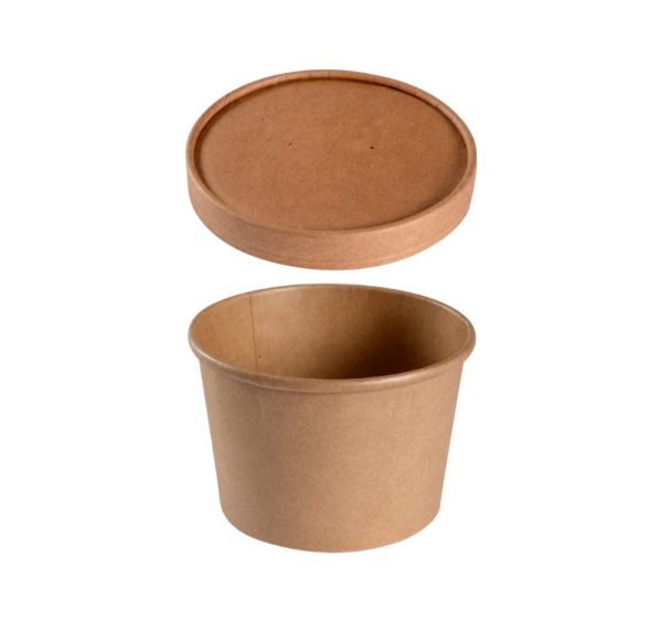 Papirnata posoda 550 ml d=115 mm h=77 mm, kraft, s pokrovom, 50 kos (komplet)