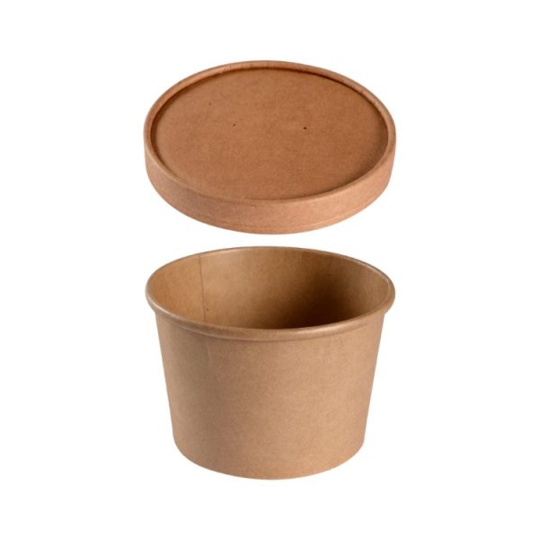 Papirnata posoda 550 ml d=115 mm h=77 mm, kraft, s pokrovom, 50 kos (komplet)