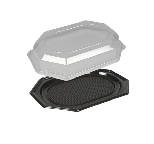 Pladenj rPET s pokrovom 25×35 cm črn, 10 kos (komplet)