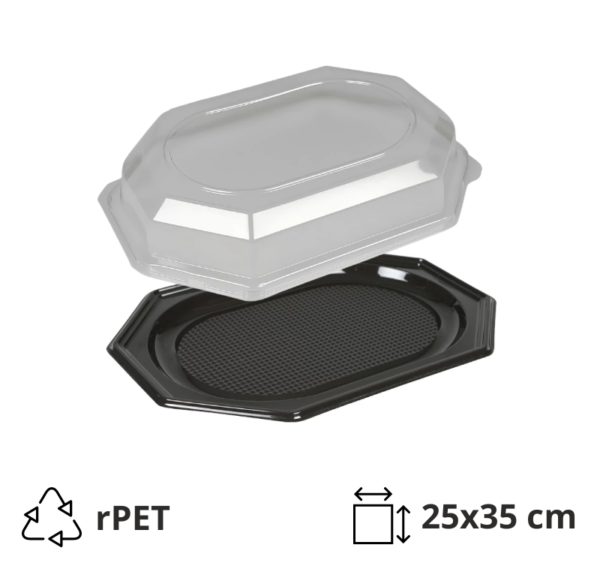Pladenj rPET s pokrovom 25×35 cm črn, 10 kos (komplet)