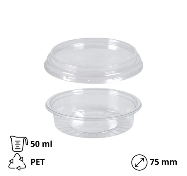 Posodica za omako s pokrovom PET 50 ml, 100 kos (komplet)