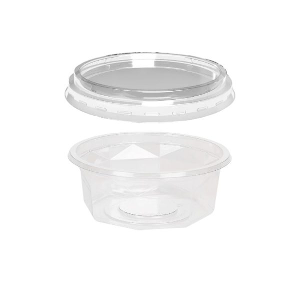 Posodica PET 250 ml d=116 mm h=45 mm prozorna s pokrovom, 100 kos (komplet)