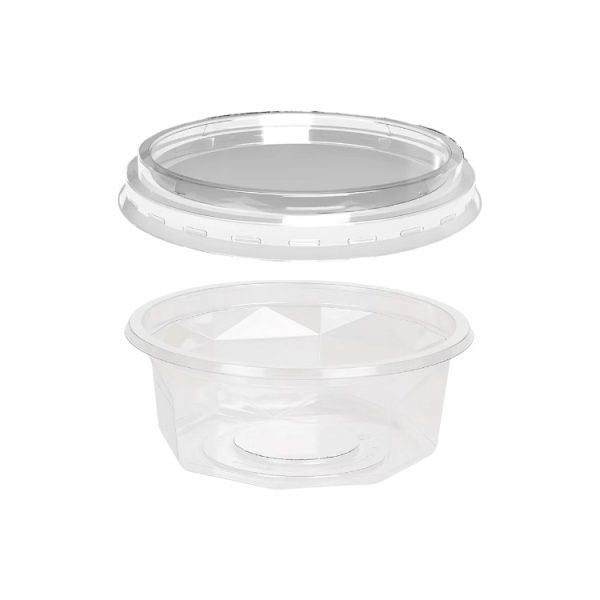 Posodica PET 250 ml d=116 mm h=45 mm prozorna s pokrovom, 100 kos (komplet)