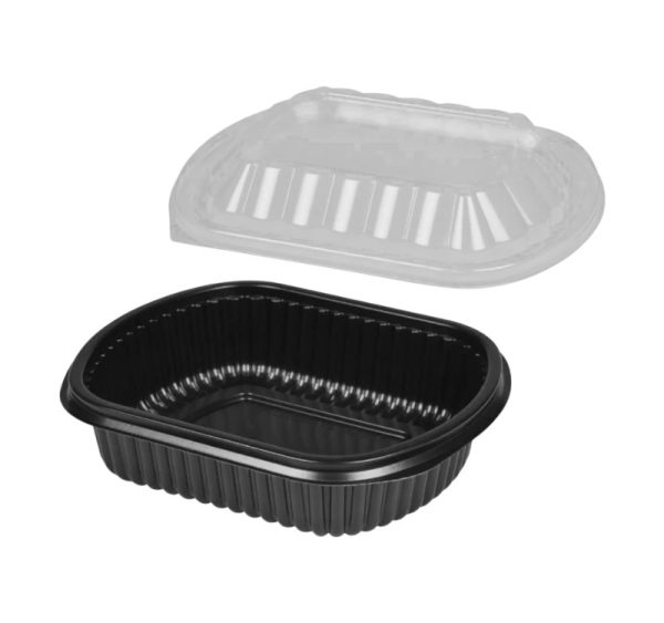 Posodica PP 1000 ml 210x180x50 mm črna s pokrovom, 50 kos (komplet)