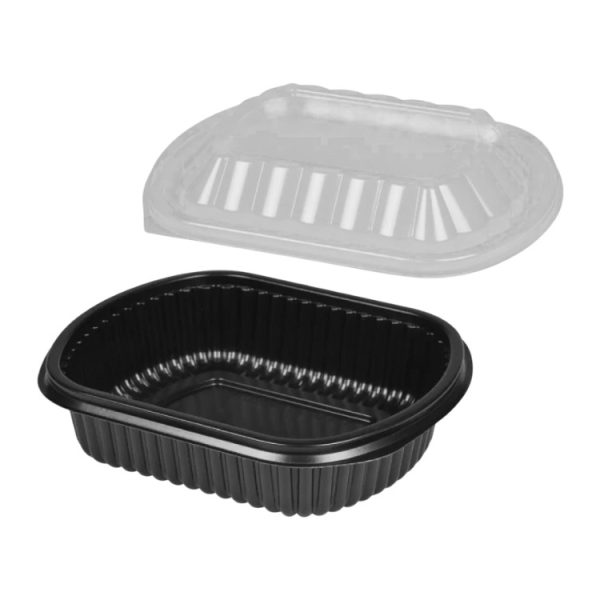 Posodica PP 1000 ml 210x180x50 mm črna s pokrovom, 50 kos (komplet)