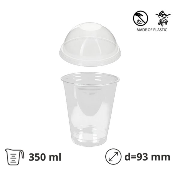 Kozarec rPet 350 ml prozoren d=93mm s pokrovom, 100 kos (komplet)