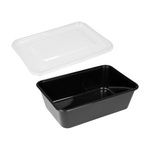 Posodica PP 750 ml 170x115x55 mm črna s pokrovom, 50 kos (komplet)