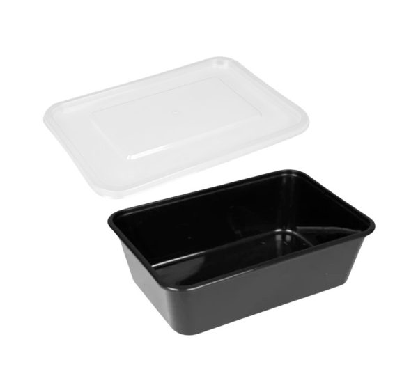 Posodica PP 750 ml 170x115x55 mm črna s pokrovom, 50 kos (komplet)