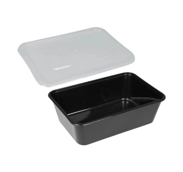 Posodica PP 750 ml 170x115x55 mm črna s pokrovom, 50 kos (komplet)