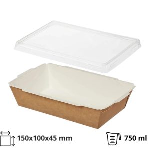 Papirnata posoda 750 ml 150x100x45 mm kraft s pokrovom 50 kos (komplet)