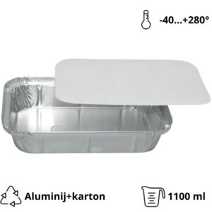 Alu posodica s pokrovom 1100 ml  227x174x42 mm, 100 kos (komplet)