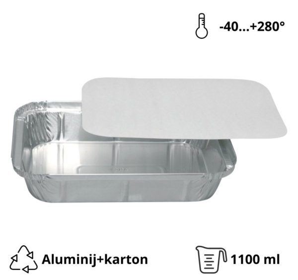 Alu posodica s pokrovom 1100 ml  227x174x42 mm, 100 kos (komplet)