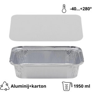 Alu posodica s pokrovom 1950 ml 260x190x56 mm, 100 kos (komplet)