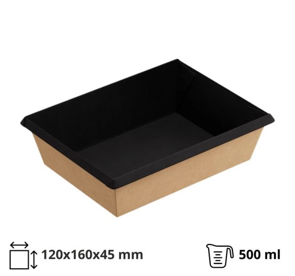 Papirnata posoda OneClick 500 ml, 120х160×45 mm, kraft/črna, brez pokrova 50 kos