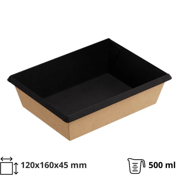 Papirnata posoda OneClick 500 ml, 120х160×45 mm, kraft/črna, brez pokrova 50 kos