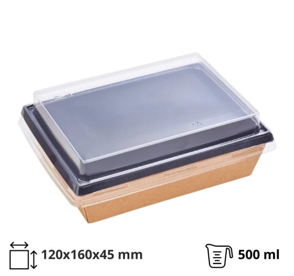 Papirnata posoda OneClick Bottom 500/bBLACK s pokrovom, 50 kos (komplet)