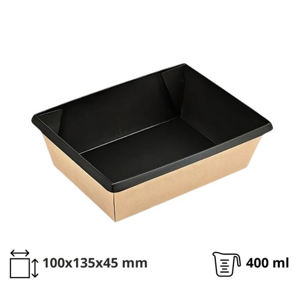 Papirnata posoda OneClick 400 ml,  100х135×45 mm, kraft/črna, brez pokrova 50 kos