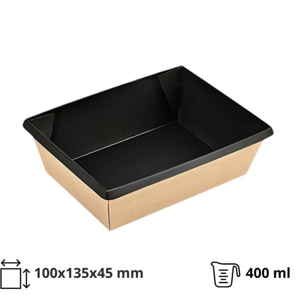 Papirnata posoda OneClick 400 ml,  100х135×45 mm, kraft/črna, brez pokrova 50 kos