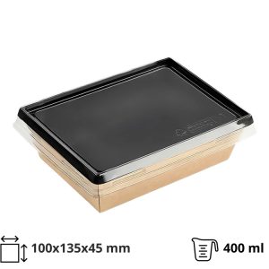 Papirnata posoda, 400 ml, črna, 100*135*45 mm s pokrovom, 50 kos (komplet)