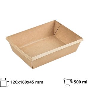 Papirnata posoda OneClick 500 ml, 120х160×45 mm, kraft/kraft, brez pokrova 50 kos