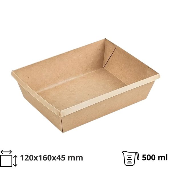 Papirnata posoda OneClick 500 ml, 120х160×45 mm, kraft/kraft, brez pokrova 50 kos