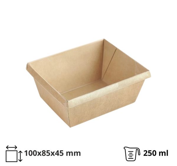 Papirnata posoda OneClick 250 ml, 100x85x45 mm, kraft/kraft, brez pokrova 50 kos