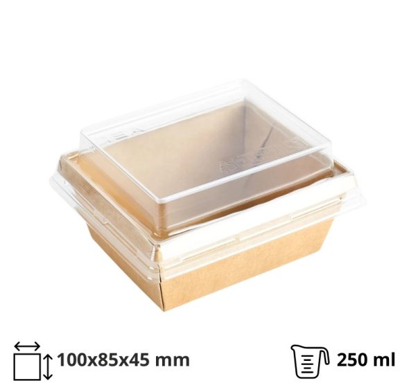 Papirnata posoda OneClick 100x85x45 mm, 250 ml craft s pokrovom, 50 kos (komplet)