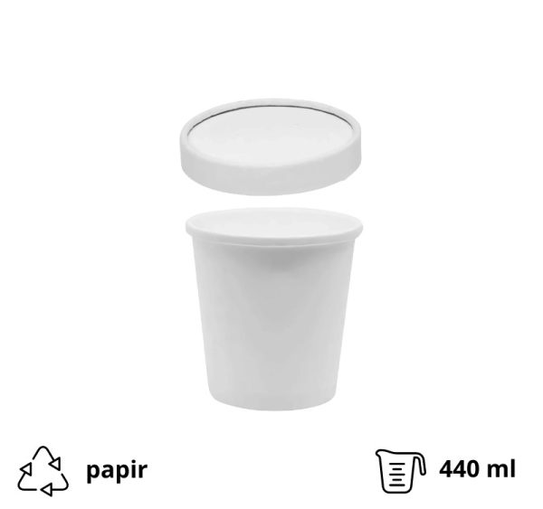 Papirnata posoda BioBox s pokrovom 440 ml d=98 mm, h=99 mm bela (komplet)