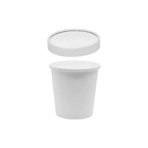 Papirnata posoda BioBox s pokrovom 440 ml d=98 mm, h=99 mm bela (komplet)