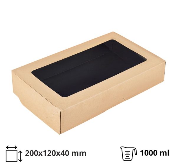 Papirnata posoda z oknom OneBox 1000 ml 200x120x40 mm črna 25 kos