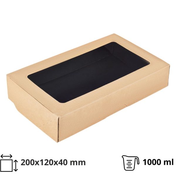 Papirnata posoda z oknom OneBox 1000 ml 200x120x40 mm črna 25 kos