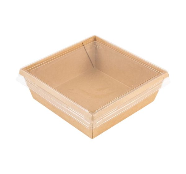 Papirnata posoda OneClick 550 ml 130x130x45 mm, kraft/kraft s pokrovom, 50 kos (komplet)