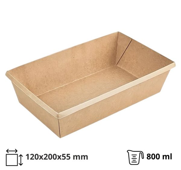 Papirnata posoda OneClick 800 ml 120x200mm h=55mm kraft, brez pokrova 50 kos