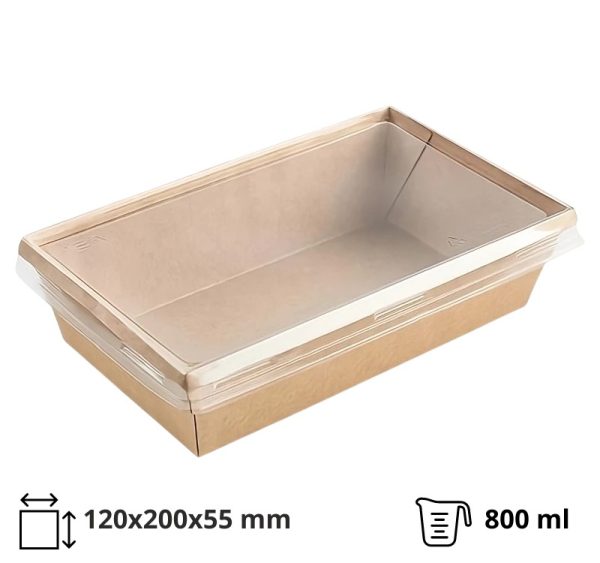 Papirnata posoda s pokrovom 800 ml, craft, 120*200*55mm 50 kos (komplet)