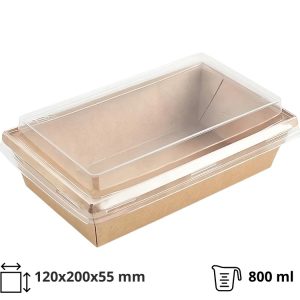 Papirnata posoda OneClick 800 ml 120x200mm h=55mm kraft, s pokrovom, 50 kos (komplet)