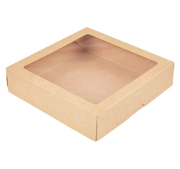 Papirnata posoda z oknom OneBox 1500 ml, 200x200x48mm kraft [25 kos/pak]