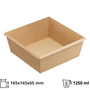 Papirnata posoda OneClick 1250 ml 165×165 mm, h=65 mm kraft, brez poklopca 50 kos