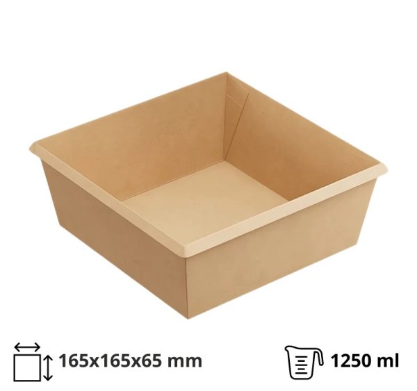 Papirnata posoda OneClick 1250 ml 165×165 mm, h=65 mm kraft, brez poklopca 50 kos