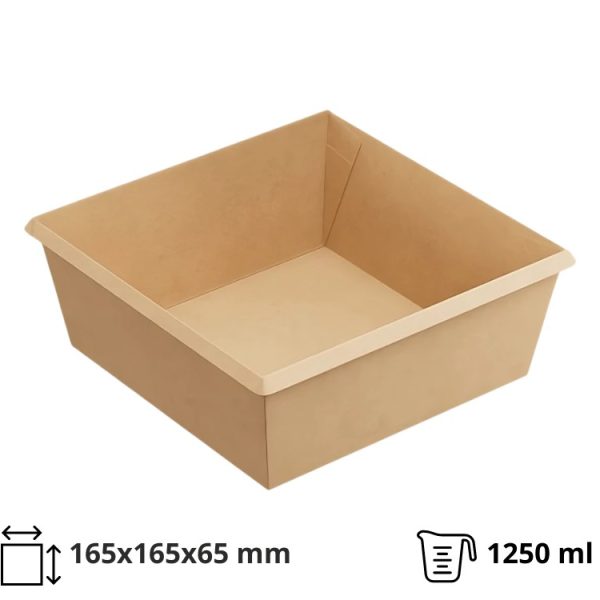 Papirnata posoda OneClick 1250 ml 165×165 mm, h=65 mm kraft, brez poklopca 50 kos