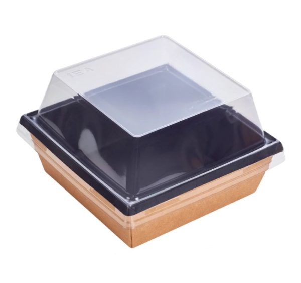 Papirnata posoda 1250 ml kraft/črna 165×165 mm, h=65 mm, s pokrovom, 50 kos (komplet)