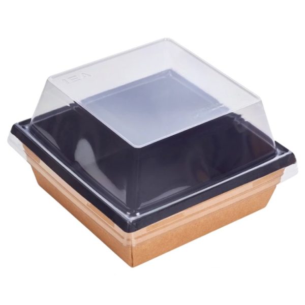 Papirnata posoda 1250 ml kraft/črna 165×165 mm, h=65 mm, s pokrovom, 50 kos (komplet)