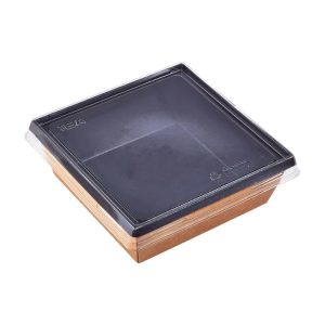 Papirnata posoda 550 ml OneClick kraft/črna 130×130 mm, h=45 mm s pokrovom, 50 kos (komplet)