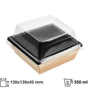 Papirnata posoda 550 ml OneClick kraft/črna 130×130 mm, h=45 mm 50 kos (komplet)